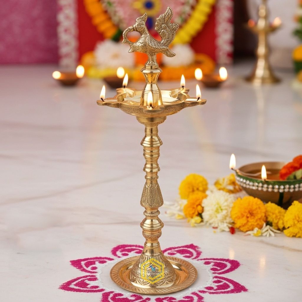 Brass Table Decor Mahabharat Oil Lamp, Deepak  - Traditional Deepak for Puja Room, Height : 19 Inch (FMAS686 B)