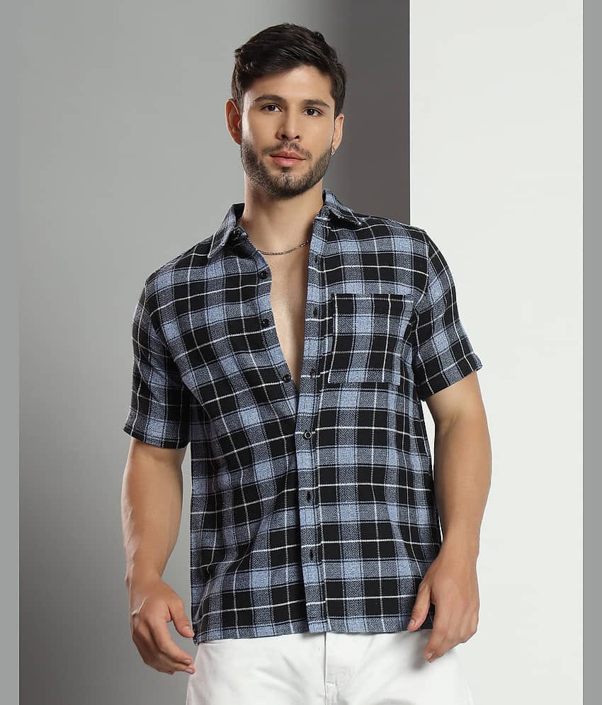 Chimpaaanzee Cotton Blend Regular Fit Checks Half Sleeves Men's Casual Shirt - Black ( Pack of 1 )