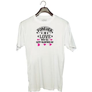 UDNAG Unisex Round Neck Graphic 'Love | forever in love with you happy valentines day' Polyester T-Shirt White