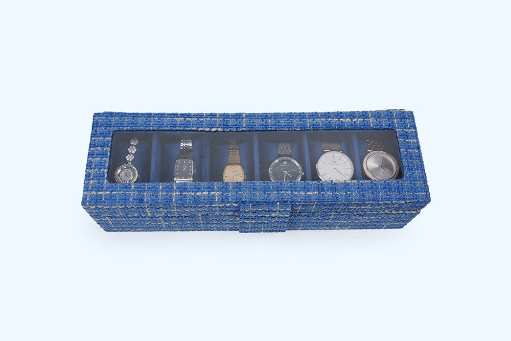 Watch Box – Blue Woven (6 Partition)