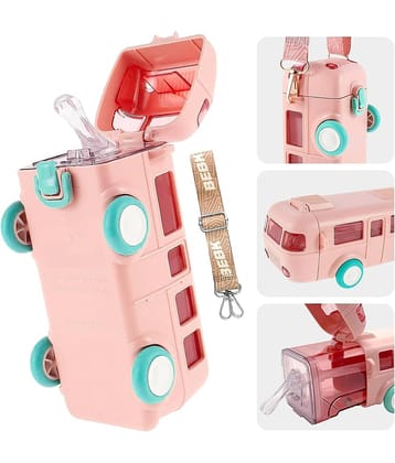 BANISTROKES Bus Water Bottle for Kid with Straw and Sticker Sport Plastic Portable Drinking Bottle for Kids Boys And Girls School Supplies