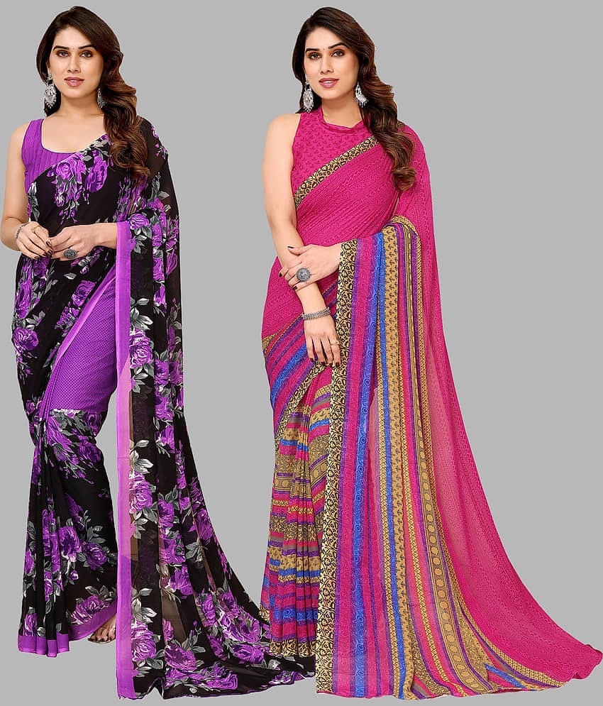 ANAND SAREES Georgette Printed Saree With Unstitched Blouse Piece ( Multicolor )