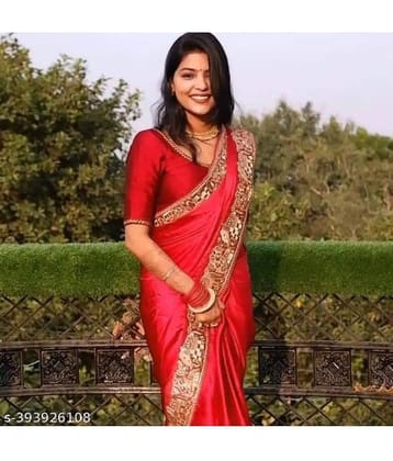 Shivadit ethnic Satin Embroidered Saree With Unstitched Blouse Piece ( Red )