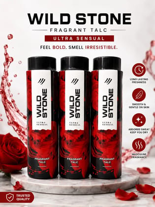 Wild Stone Ultra Sensual Fragrant Talc Powder for Men | Long Lasting Freshness Body Talcum Powder | Smooth & Gentle on Skin | Masculine Fragrance Talc Pack