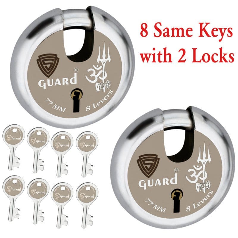 S-GUARD Trishul Iron-Steel 77MM,8 Lever-8 Common Keys Shutter lock for Shop,Godown,Store Gate-Door Lock (Laser Print Design)