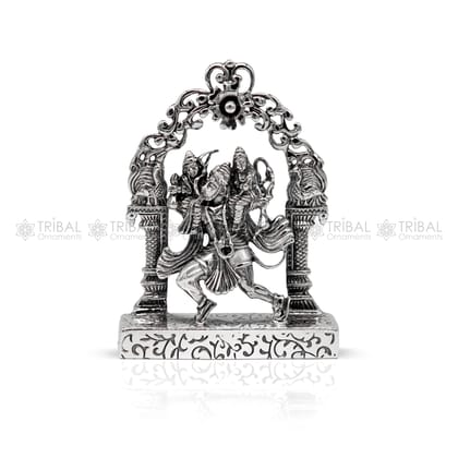 925 sterling silver handmade Divine Hindu god Hanuman with Rama and Laxman blessing Statue, amazing Divine figurine puja article art174