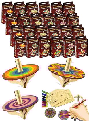 Funvention DIY Spinning Top Kits (Mandal Art) Pack of 24 - Build, Color, Play, Art & Craft Coloring Activity Birthday Return Gifts Party Pack Return Favors for Kids (2 Tops & 8 Colors Per Pack)