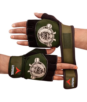LITEFEEL OLIVE BODY BUILDER Unisex Polyester Gym Gloves For Advanced Fitness Training and Workout With Half-Finger Length