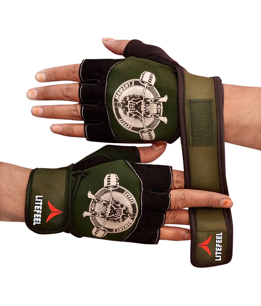 LITEFEEL OLIVE BODY BUILDER Unisex Polyester Gym Gloves For Advanced Fitness Training and Workout With Half-Finger Length
