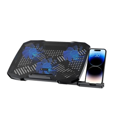 Portronics My Buddy Air 4, 1500 RPM Fan Speed, Multi-level Adjustable, Smartphone Stand, Dual USB Ports (Black)