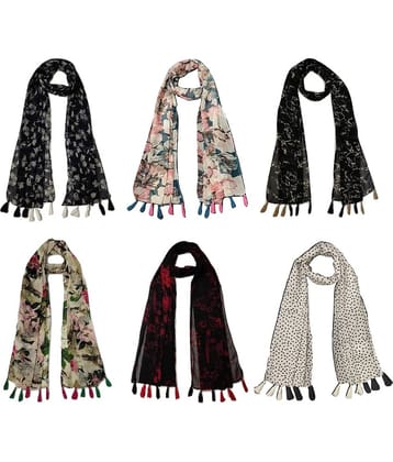 stolevilla Multi Printed Poly Cotton Yarn Stoles ( Pack of 6 )