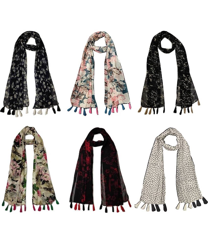 stolevilla Multi Printed Poly Cotton Yarn Stoles ( Pack of 6 )