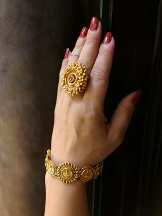 Set of two laxmiji coin design openable kadas with ruby and green stones-2'8