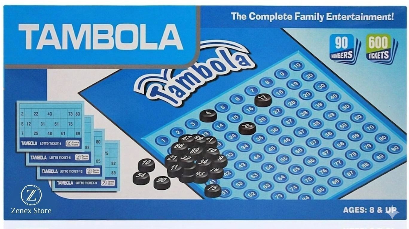 Zenex Store Classic Tambola Game Set Housie Board Game with Tickets Tokens for Family Events Party & Fun Board Game - Blue
