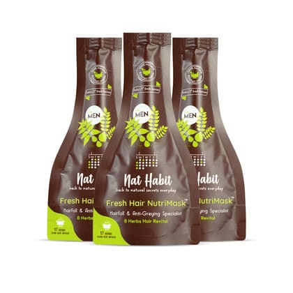 Nat Habit Men's 8 Herbs Hair Revital NutriMask - Hair Mask For Grey Hairs, Conditioning, Smoothening, Strengthen & Shine, Suitable For All Hair & Scalp Types (Pack of 3 x 40gm) Nat Habit Men's 8 Herbs Hair Revital NutriMask - Hair Mask For Grey Hairs, Co