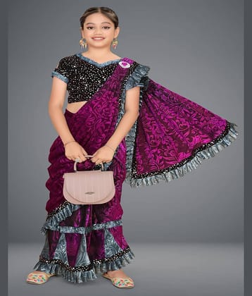 HARPITA Lycra Saree For Girls ( Pink , Pack of 1 )