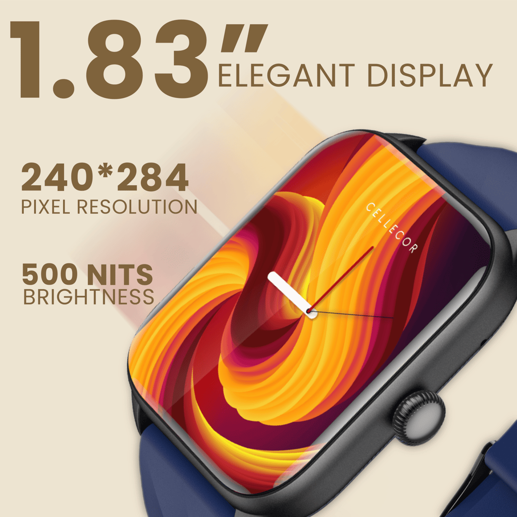 CELLECOR M1 Stew 1.83 IPS Display Smart Watch, Bluetooth Calling, Unlimited Watch Faces, 100+ Sports Modes, Health Suite, Voice Assistance (Black-Blue)