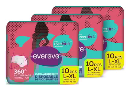 Evereve Ultra Absorbent Disposable Period Panties,L-Xl,3X10'S Pack,0% Leaks,Sanitary Protection For Women&Girls,Maternity Delivery Pads,360 Protection,Postpartum&Overnight Use,Heavy Flow Pack Of 30
