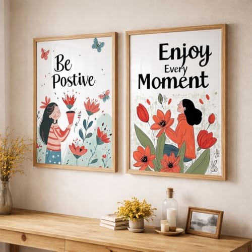 Wall Painting for Living Room | Be Positive & Enjoy Every Moment Quotes Wall Art | Framed Inspirational Wall Decor