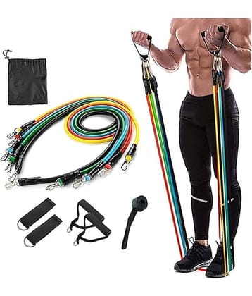 Resistance Bands 11 Pcs Set, Stretching and Exercise, Toning Tube kit with Door Anchor, Foam Handles, Leg Ankle Strap and Carry Bag and Box Packaging for Men and Women Workout at Home and Gym, Pack of 1