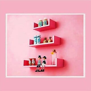 Onlinecraft Wooden Wall Shelf Wooden Wall Shelf (Number Of Shelves - 3, Pink)