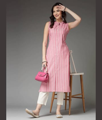 Stylum Cotton Blend Striped Straight Women's Kurti - Pink ( Pack of 1 )