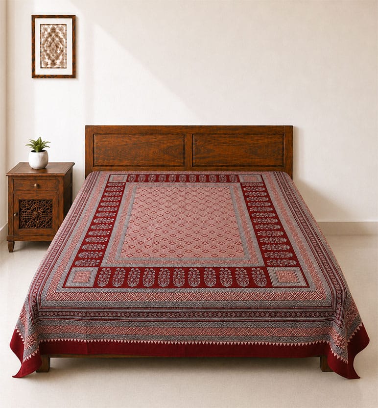 Hand Block Printed Bagh Cotton Double Bedsheet 