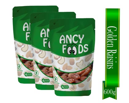 Ancy Munakka 600 Grams (200 Grams X 3) - Golden Raisins | Abjosh Munakka | Boost Immunity & Vitality | Sweet Fruity Taste and Soft Chewy Texture | Healthy Snack for Kids and Office Workers