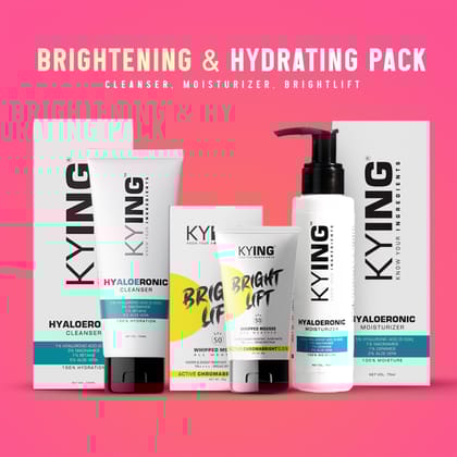 KYING Brightening & Hydrating Pack : Hyaloeronic Face Cleanser 100ml, Bright Lift Whipped Mousse 30g, Hyaluronic Moisturizer 75ml