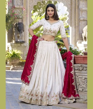 JULEE White Silk Unstitched Semi Stitched Lehenga