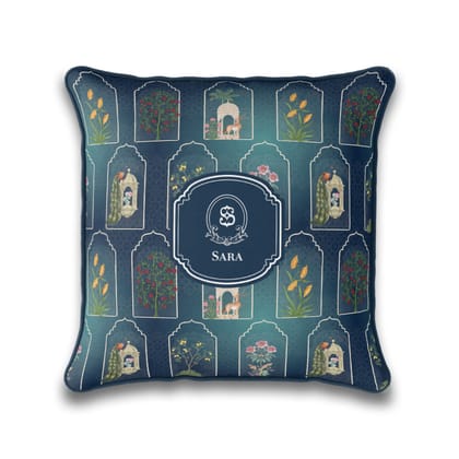 Bahaar Jaroka Cushion Cover-Navy / 18" / Velvet