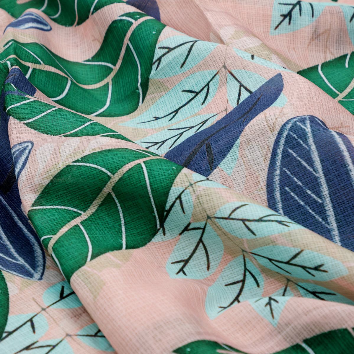 Gorgeous Kota Doria Digital Printed Fabric Material with Big Leaves