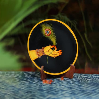 Handpainted Pichwai Radha Ji Hand and Peacock Feather Painting Wall Plate 10