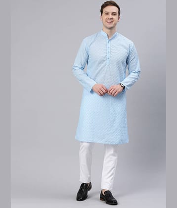 MAJESTIC MAN Light Blue Polyester Men's Regular Kurta ( Pack of 1 )