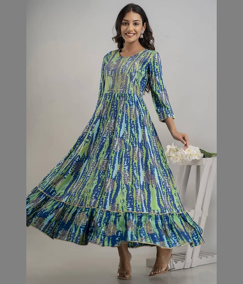 anushansa Pack of 1 Rayon Printed Anarkali Women's Kurti - ( Red )