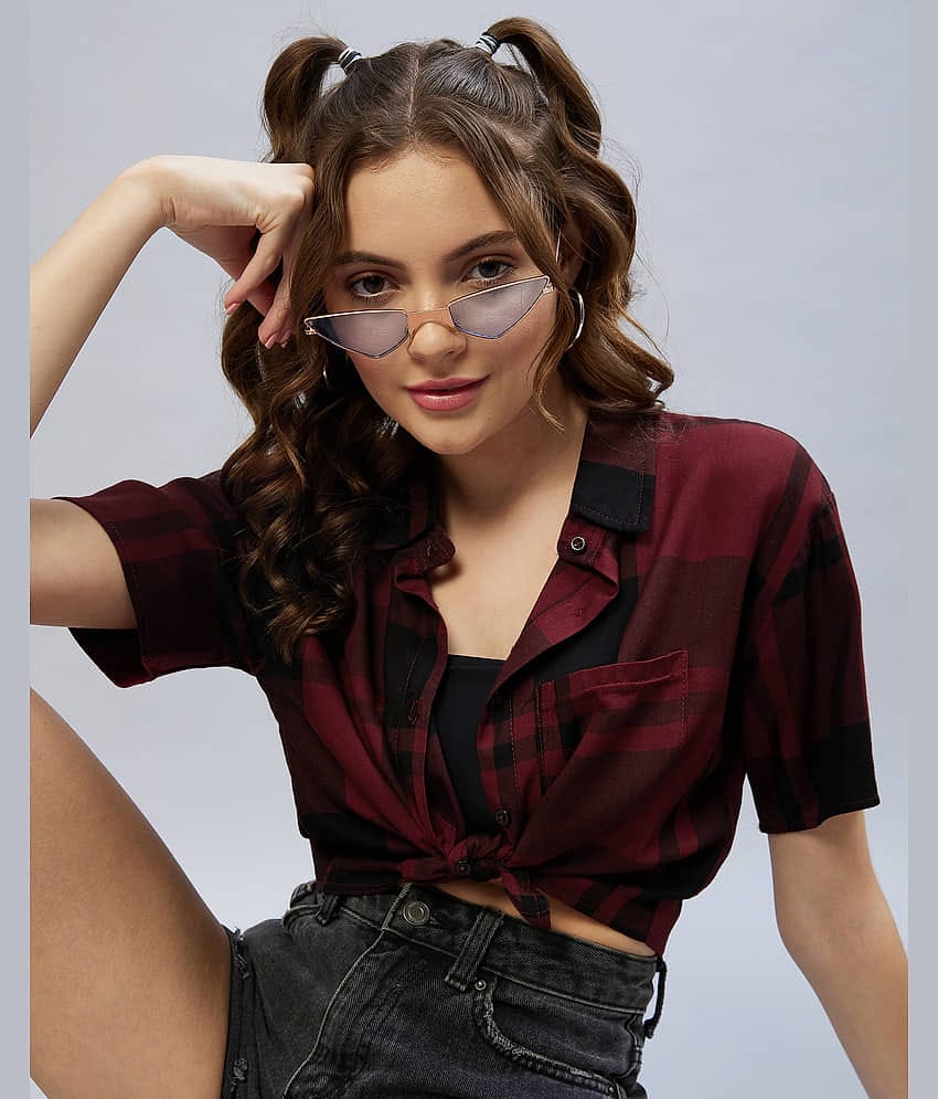 Chimpaaanzee Women Checks Viscose Shirt ( Maroon )