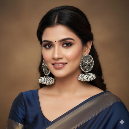 Grand Bridal Oxidized Silver Jhumkas with Intricate Kundan & Pearl Detailing