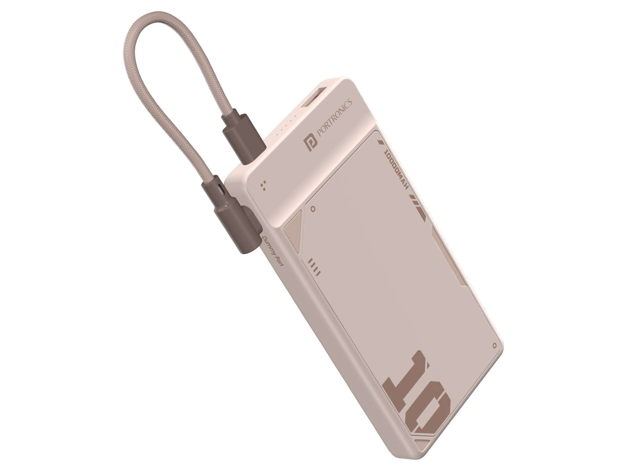 Portronics Luxcell Uno 10K 10000 mAh 22.5W Fast Charging Power Bank with Detachable Type C Cable, Ultra Slim Power Bank with Mach USB-A Output, Type C - Mocha