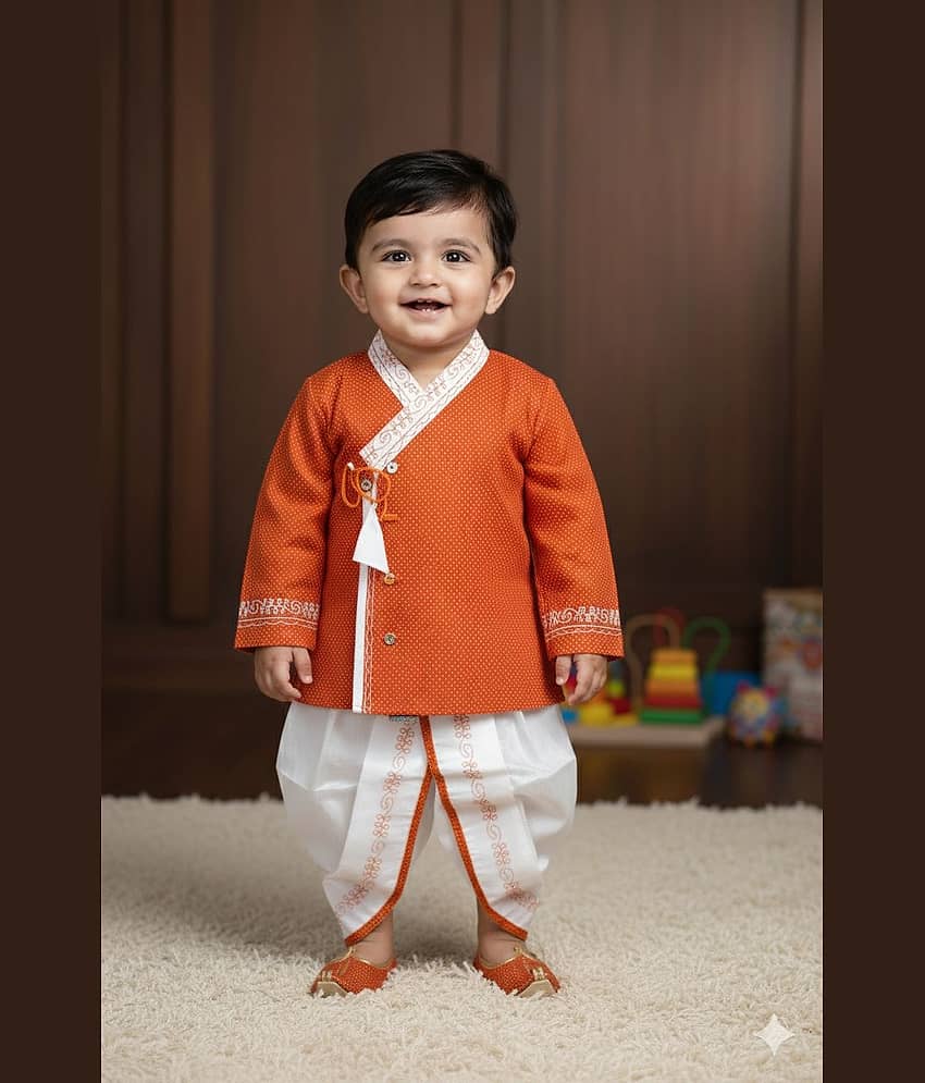 s muktar garments Baby Boys Cotton Blend Orange Dhoti Kurta Set ( Pack of 1 )