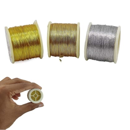 Zari Metallic Threads 0.1 MM For Aari Work Embroidery Sewing Garment Needlework Crafts-Gold + Antique Gold + Silver Color