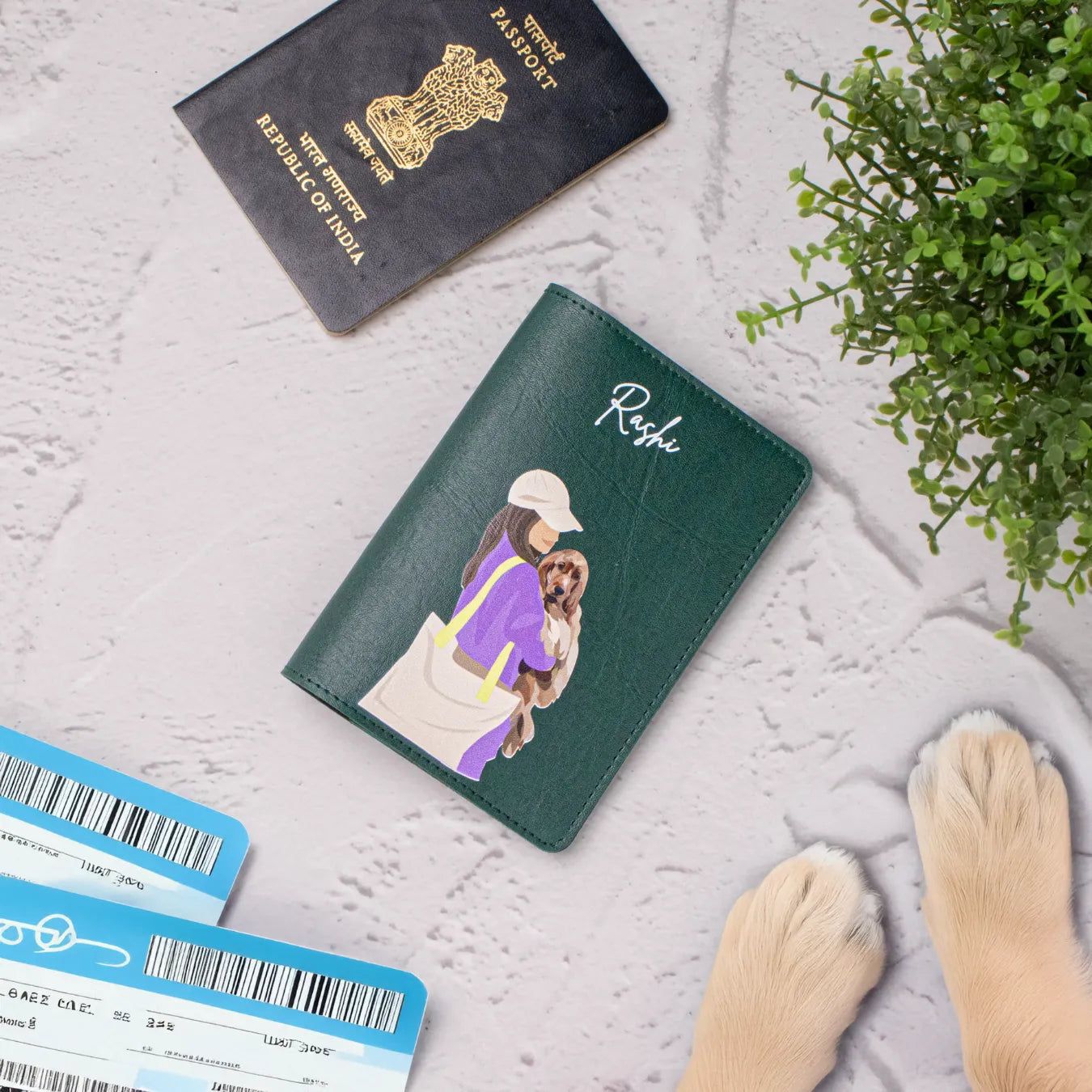PERSONALISED PRINTED PASSPORT COVER - PET LOVER - GREEN