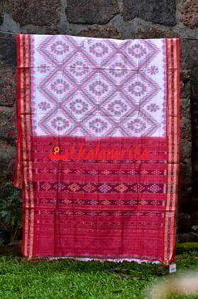 Bada Phula Laal Paar Khandua Cotton Saree