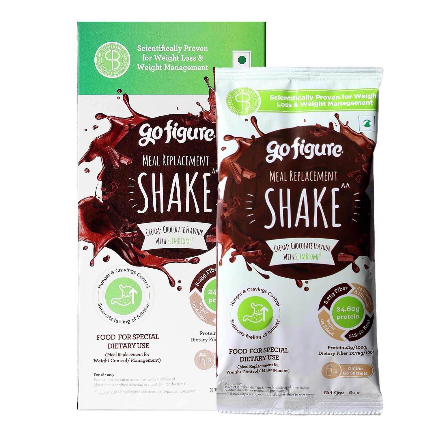 GoFigure Meal Replacement Shake 3 x 60g Sachets | Slimbiome Protein Powder for Weight Loss & Gut Health | Creamy Chocolate Flavor | Energy, Metabolism Support | Weight Management Drink for Men &