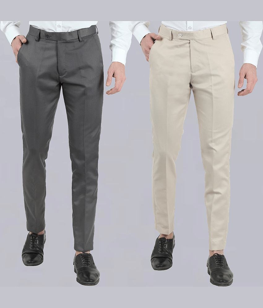 VEI SASTRE Multicolored Slim Formal Trouser ( Pack of 2 )