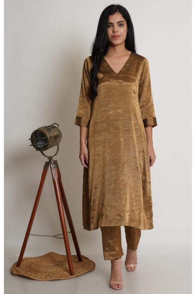 Antique Gold Chanderi Tissue Co-ord Set of 2-S
