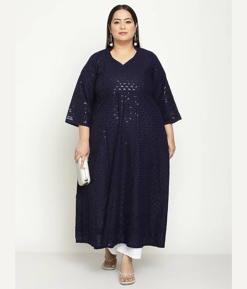 Queenley - Blue Cotton Women's Flared Kurti ( Pack of 1 )