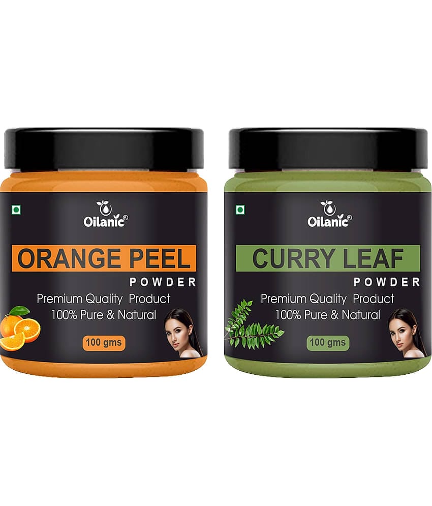Oilanic 100% Pure Orange Peel Powder & Curry Leaf Powder For Skin Hair Mask 200 g Pack of 2