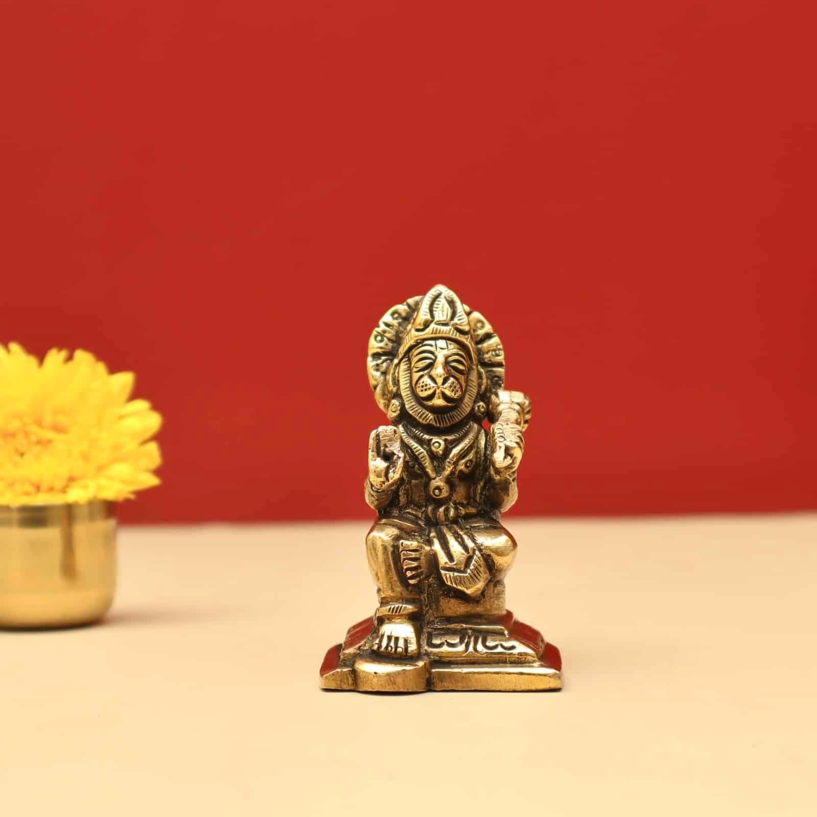 Brass Sitting God Hanuman Idol - 2.5 inch Height | Serene Brass Idol of Sitting Lord Hanuman for Devotee's Delight