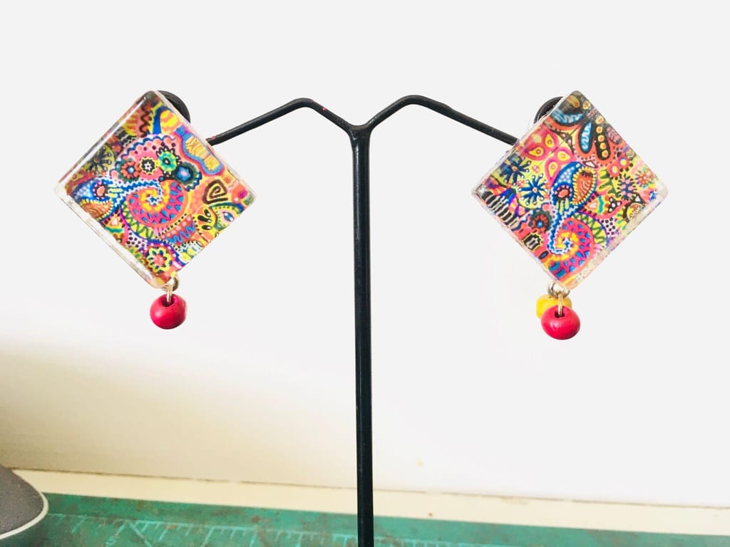 Ehnic-ally Glass Studs with Wooden beads