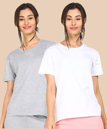 Womens Regular Fit  Combo Solid Tshirt-S / Grey White